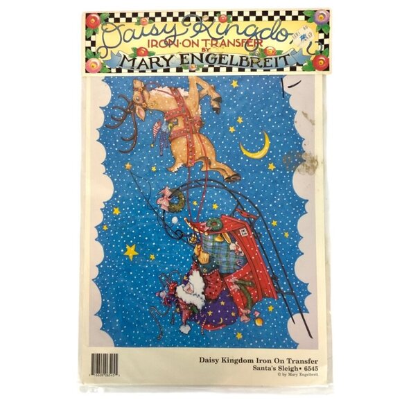 Vintage Daisy Kingdom 1990 Mary Engelbreit Iron-On Transfer Santas Sleigh 65451 - Picture 1 of 2